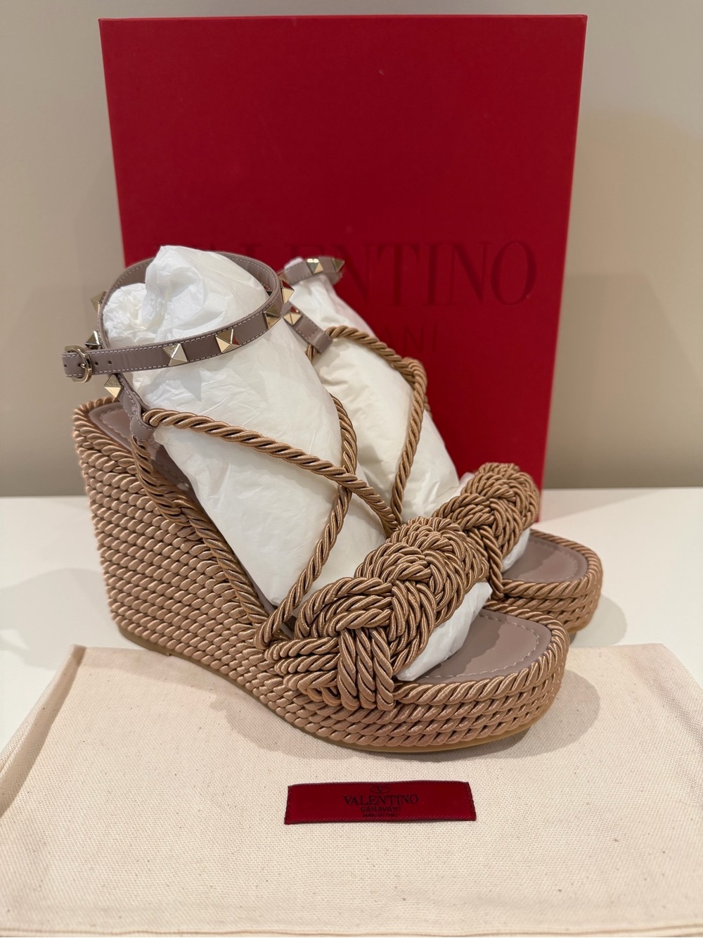 Valentino Garavani Wedge Sandals with Rockstud Ankle Strap
